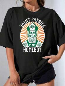 Camisetas de Mujer, Manga Corta Casual para Fiesta, Camiseta "One Saint Patrick Is My Homeboy" Blanca con Diseño de Trébol y Rayos de Sol para Fiesta del Día de San Patricio, 180g - Negro - Ver 7