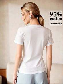Camiseta estampada elegante y divertida para mujer, adecuada para el uso diario - Blanco - Ver 2