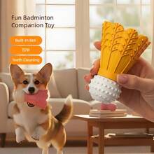 Juguete para perros saltarines con agujero para premios y campana, juguetes de masticación interactivos 2 en 1 para estimulación mental, recuperación y salud dental, divertido set de bádminton para jugar dentro y fuera - Multicolor - Ver 3