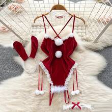 Vestido ajustado de Navidad para mujer, Vestido corto con lentejuelas y tirantes rojos, vestido de noche Sexy ajustado para fiesta y Club, minivestido erótico de conejito para Cosplay - QD130-Rojo - Ver 5