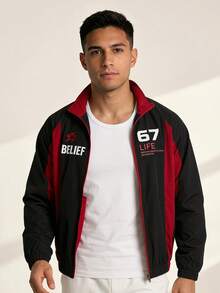 Men's New Utility Jacket, Polyester, Outdoor Commute Versatile Retro Fashion Brand Sport - black red - View 1