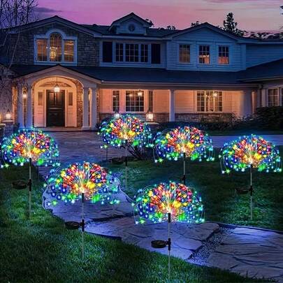 200/120/90/60 LED Lumières solaires de feux d'artifice, IP65 étanche, 8 modes d'éclairage, convient pour le jardin, le patio, la décoration de l'allée, la décoration de Noël, multicolore