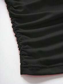 Camiseta sin mangas de mujer de unicolor, con cuello alto, pliegues calados - Negro - Ver 7