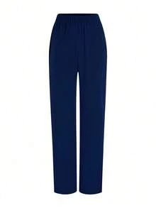 Conjunto de uniforme de pijama de unicolor con parches, cuello en V y manga corta - Azul marino - Ver 3