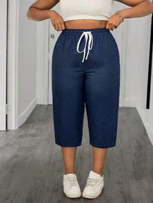 Pantalones capri con cintura con cordón para vacaciones de verano, pantalones de verano para maestros, con bolsillos, primavera, ceremonia de graduación, casual, azul - Azul marino - Ver 6