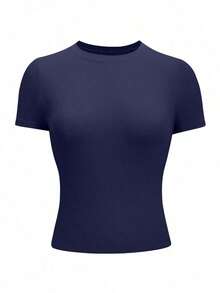 Camiseta de cuello redondo ajustada para mujer talla grande en color morado oscuro - Azul marino - Ver 3