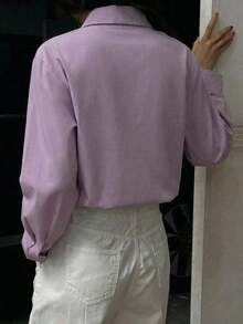 Blusa holgada y versátil de unicolor para mujer, prenda de vestir de otoño con manga larga - Morado - Ver 9
