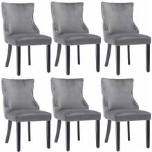 4-Legged Chair, Grey Velvet Dining Chair, With Button Tufting, Solid Wood Frame, Grey (Set Of 6) - 灰色 - 查看 7