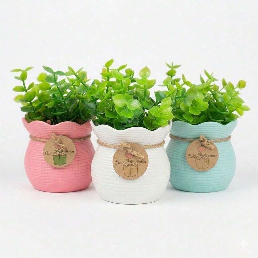 Set Of 3 Mini Artificial Flower Pots With Plant, Suitable For Home Decoration In Living Rooms And Bedrooms - 3 Cores - View 1