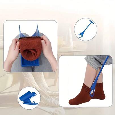 جهاز مساعدة الجوارب، مساعد جوارب مرتخي، أداة ارتداء جوارب مريحة، مصنوعة من مادة ABS خفيفة الوزن وقوية، مصممة لتناسب منحنى القدم، سهلة الارتداء والخلع دون الحاجة للانحناء، مناسبة للأشخاص ذوي المشاكل الحركية، تصميم حامل قابل للتعديل ومقبض ممتد، سهلة التركيب