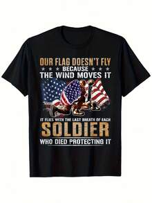 "Nuestra bandera no ondea porque el viento la arrastra" Camiseta, ropa de hombre, camiseta para hombre, tallas S-XXXL, unisex, camiseta estampada de manga corta para el verano de 2025. - Negro - Ver 2