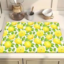 1pc Lemon Pattern Printed Absorbent Dish Drying Mat, Espresso Machine Countertop Absorbent Mat, Sink Drain Mat, Soft Faucet Absorbent Mat, Sink Cup Mat, Kitchen & Bathroom Accessories - Multicolor - View 2