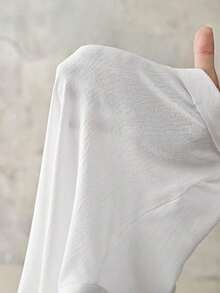 Nueva camisa de manga corta de unicolor, elegante y casual con aspecto de lino y lazo, estilo europeo y americano, para primavera/verano - Blanco - Ver 7