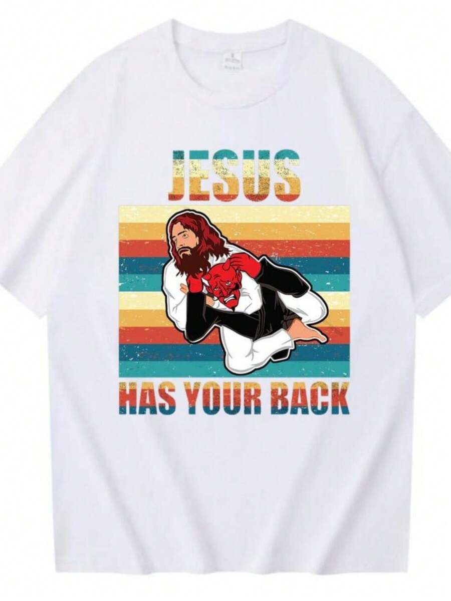 Women's T-Shirts Jesus Has Your Back Jiu Jitsu Vintage Christian Women T-Shirt Fashion Cotton Summer Harajuku O Neck Streetwear Unisex Tops - 白色 - 查看 1
