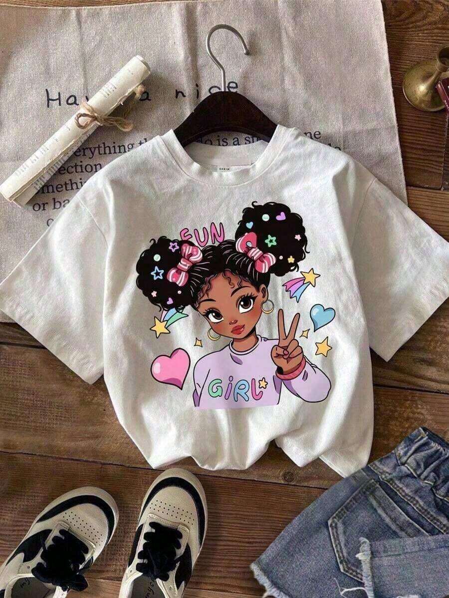 Leap Crew 1 Piece/Set, Girls' Short Sleeve Crew Neck T-Shirts With Cartoon Print, White And Pink, Suitable For Summer And Back To School Wear, Girls' T-Shirts, Pink T-Shirt, Cute T-Shirts, Clothing For Teen Girls, Birthday Gift For Girls. Pure Cotton - 白色 - 查看 1