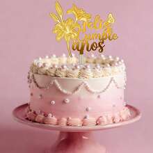 1pc/3pcs Gold Acrylic Butterfly & Rose Cake Topper, Birthday Party Decoration - Multicolor - View 2