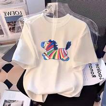 Camiseta con estampado de camisa casual para mujer, manga corta y cuello redondo, moda urbana local de primavera/verano camiseta unisex. YZO1 - blanco puro - Ver 7