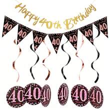 1套玫瑰金生日快樂18/21/30/40/50/60/70紙製橫幅，適用於生日主題派對DIY場景裝飾橫幅套裝 - 彩色 - 查看 11