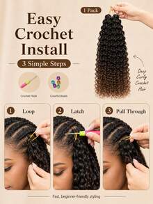 18 piezas/paquete Extensiones de cabello trenzado de ganchillo - 1/5 caja, cabello trenzado sintético suave y pre-rizado, adecuado para trenzas retorcidas y trenzas de diosa, fácil instalación, negro natural, suficiente para uso en toda la cabeza - Multicolor - Ver 8