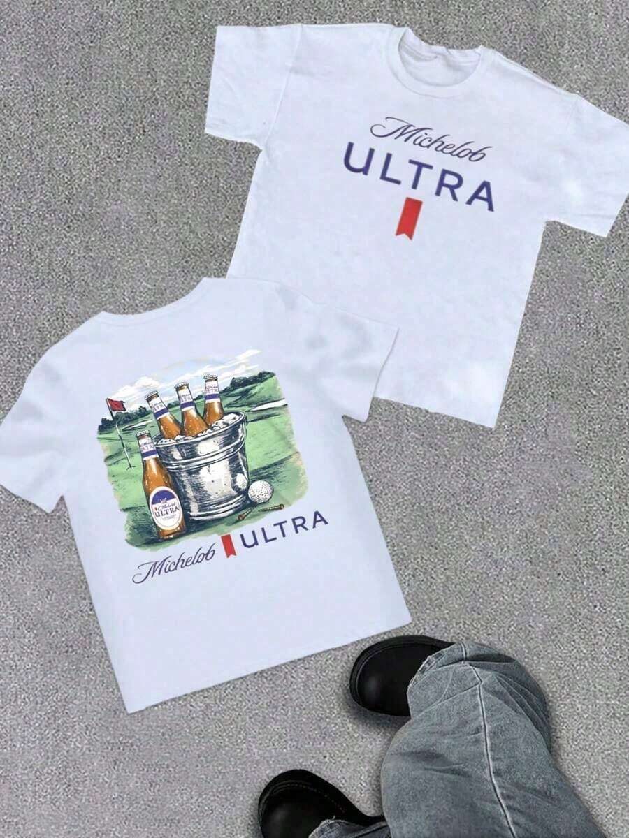 Camiseta de golf de manga corta para hombre, 100% algodón, estampado digital a doble cara, 1 pieza, estilo casual, 220 g, para fin de semana. - Blanco - Ver 1