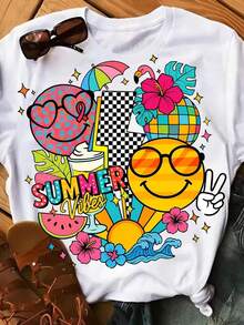 Camiseta vintage informal de cuello redondo para mujer con estampado de letras, blusas de manga corta para mujer, camisa de verano para profesoras, cómoda y transpirable, diseño clásico, versátil para uso diario, ajuste cómodo, adecuada para todas las estaciones. Camiseta Algodón Ropa Casual Ropa Casual - Negro - Ver 7