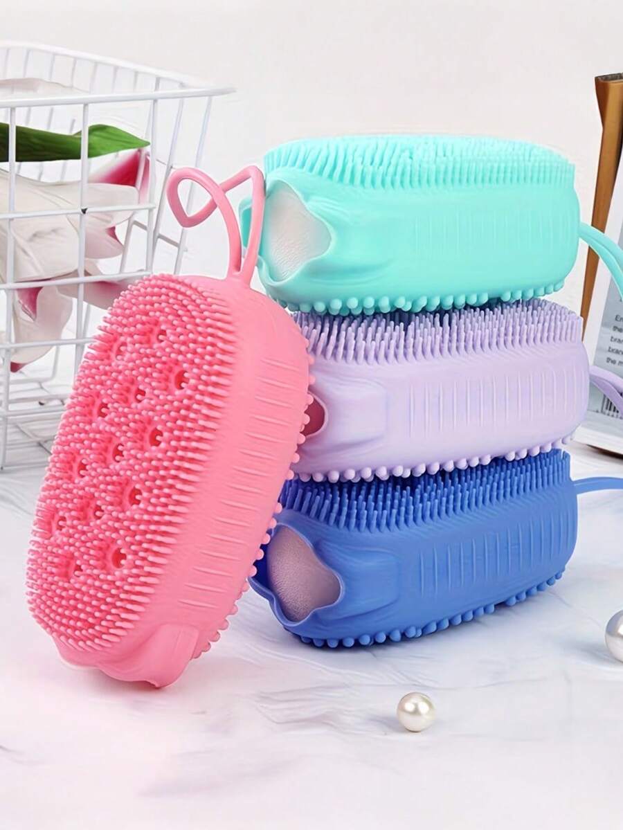 1 cọ tắm silicon, cọ tẩy tế bào chết hai mặt, massage nhẹ nhàng, làm tươi mát làn da, ít gây dị ứng và không gây kích ứng, không cần dùng điện, phụ kiện phòng tắm. - Nhiều màu - Xem 1