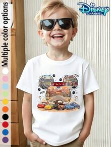 Disney Camiseta de cuello redondo para niño, estilo informal, de punto de algodón transpirable y agradable para la piel, de manga corta para salidas de verano, con personajes de cara sonriente de Interlocking bricks y el colorido número 67, estampado de salpicaduras de grafitis, ideal para usar en la escuela todos los días, cómoda camiseta para paseos de fin de semana y salidas informales después de la escuela. - Blanco - Ver 1