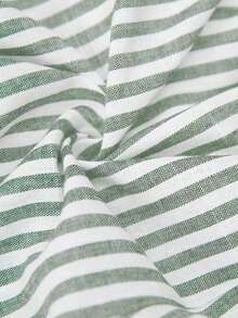 Pantalones cortos tipo bermudas a rayas con bolsillos laterales, de corte amplio y cintura media, estilo básico - Verde - Ver 8
