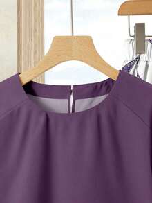 Set de 2 piezas Blusa de unicolor + Falda estampada con flores moradas de estilo casual de vacaciones para mujer, Conjunto de verano para mujer, Conjunto de falda y blusa, Conjunto de falda y blusa para mujer, Conjunto de falda estampada de pri - Morado - Ver 4