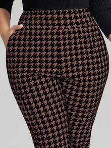 Pantalones casuales con estampado de lunares, bolsillos y aberturas laterales para mujer talla grande.Ideales para vacaciones, Año Nuevo, Día de San Valentín, negocios casuales, oficina, primavera y verano - Marrón Mocha - Ver 9