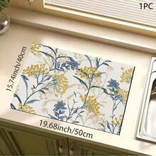 1pc Minimalist Floral Print Absorbent Mat/Drying Mat For Coffee Maker, Tableware - Polyester Absorbent Desktop Protective Mat With Rubber Anti-Slip Pad, For Kitchen Counter Decor, Home Bar And Dining Table - Multicolor - View 10