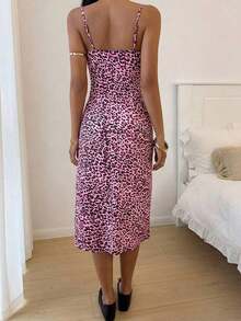 Vestido midi de leopardo con abertura lateral y tirantes - Rosa 2 - Ver 2