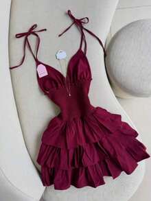 Vestido de fiesta para mujer de primavera/verano, vestido de cóctel, vestido de capas con tirantes finos, vestido sexy, vestido de dama de honor, vestido de vacaciones elegante - Lavado ligero - Ver 4