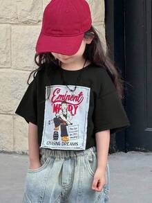 Camiseta versátil 2026Dazy Kids Girls (Small) Round Neck Knit Printed Short Sleeve T-Shirt, Summer,Camisetas para hombre, camisetas para mujer, estampados de anime, ropa imprescindible para apoyar el Mundial, camisetas gráficas para niños, adecuadas para el uso diario, camisetas para hombre, camisetas con temática de verano de 2026 - Negro - Ver 6