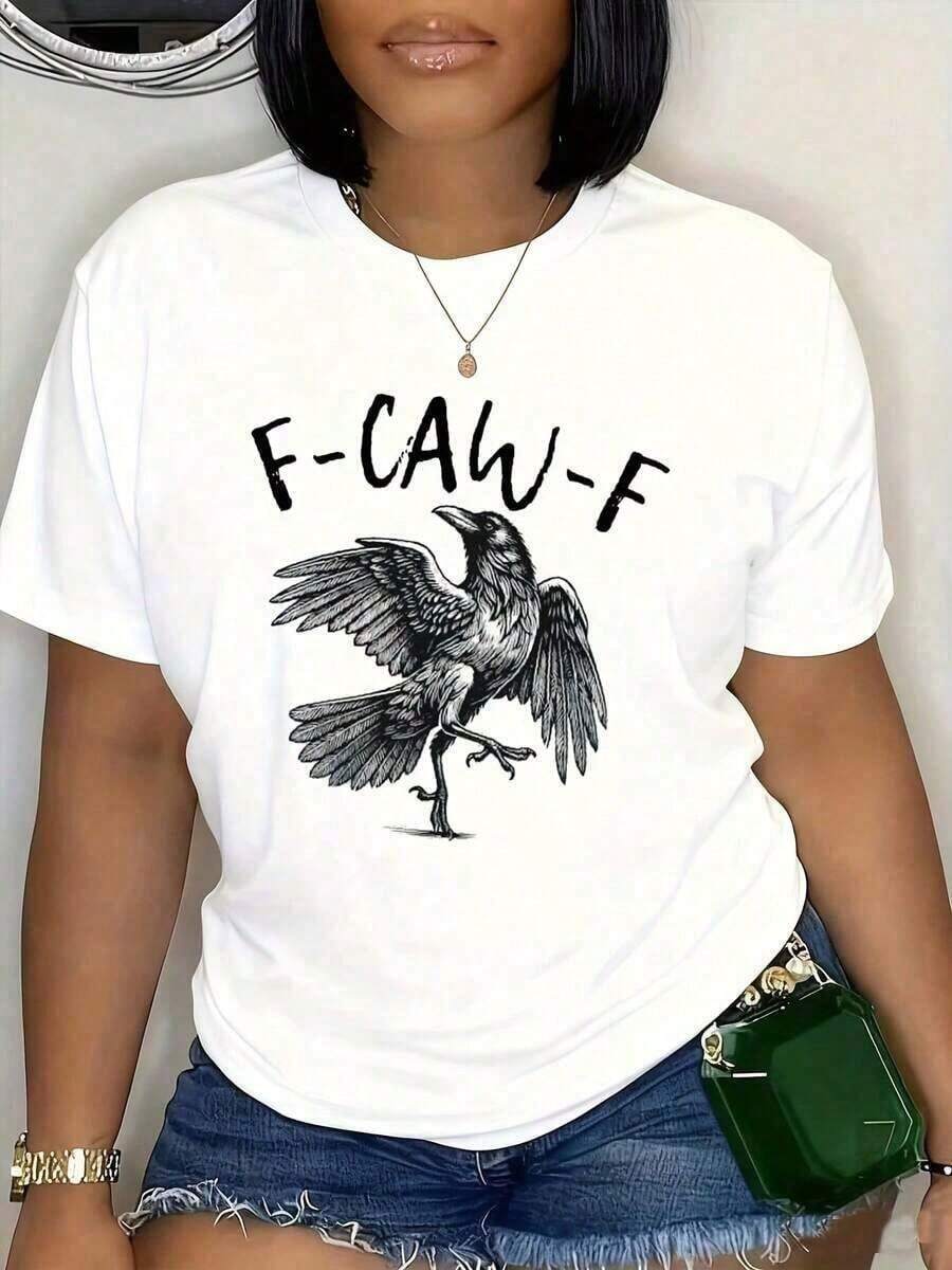 Vintage Women's T-Shirt F-Caw-F With Eagle Print, Casual Women's T-Shirt, Basic Women's Top - 白色 - 查看 1