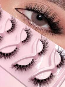 ENCHUW 5 paires de faux cils naturels effet œil de chat désordonnés, bande transparente, look œil de chat, cils vaporeux, extrémités allongées, bande complète, doux, naturel et réaliste - Noir - Voir 1