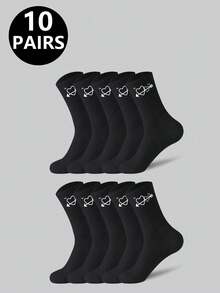 1/5/10/20 paires de chaussettes mi-mollet minimalistes unisexes, design simple noir et blanc, convenant aux sports et à toutes les saisons - Multicolore - Voir 13