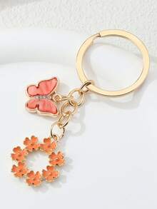 1pc Sweet Butterfly Wreath Keychain, Faux Shell Rhinestone Butterfly Pendant, Girly Bag Charm, Spring Fresh Keychain Accessory - Multicolor - View 2