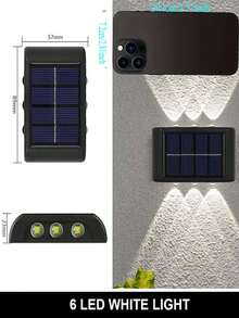 2 / 1pc Solar Wall Light, Outdoor 6 LED Beads Deck Lights, Wall Light, For Courtyard, Street, Fence, Garage, Garden Perfect Decoration - Black - View 9