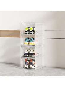 1pc 6-Sided Fully Transparent Plastic Shoe Storage Box, Anti-Oxidation Shoe Display Box For Home Use - White - View 5