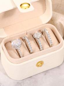Set 4 Cincin Batu Zirkonia Kubik Elegan dengan Kotak Hadiah, Cocok untuk Wanita, Dapat Digunakan untuk Pernikahan, Pertunangan, Pesta Ulang Tahun, Hadiah Perhiasan Hari Valentine, dan Lainnya - 1# - View 2