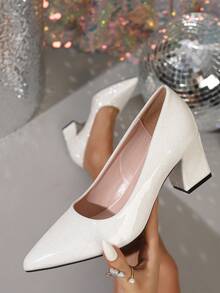 Talons hauts de style haut de gamme, élégants et sexy, légers avec bout pointu et talons épais, talon avec rail de guidage, parfaitement assorti pour le port en extérieur, au bureau ou pour une tenue de cérémonie - Blanc - Voir 5