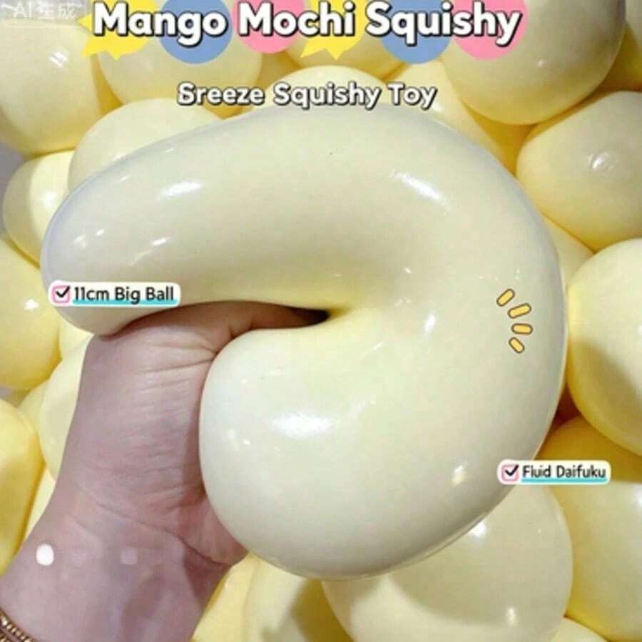 Extra Large Fluffy Cheese Mochi Squishy Toy, Super Soft Slow Rebound, Sensory Stress Relief, Creamy Flowing Texture Soft Squeeze Decoration, Popular Aesthetic Relaxation Tool, Portable Hand Therapy For Daily, Office Relaxation - Party favors. - 查看 1