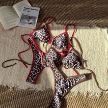 Nuevo traje de baño sexy de dos piezas con estampado de leopardo para mujer, bikini de tirantes triangulares para mujer - Rojo anaranjado - Ver 2