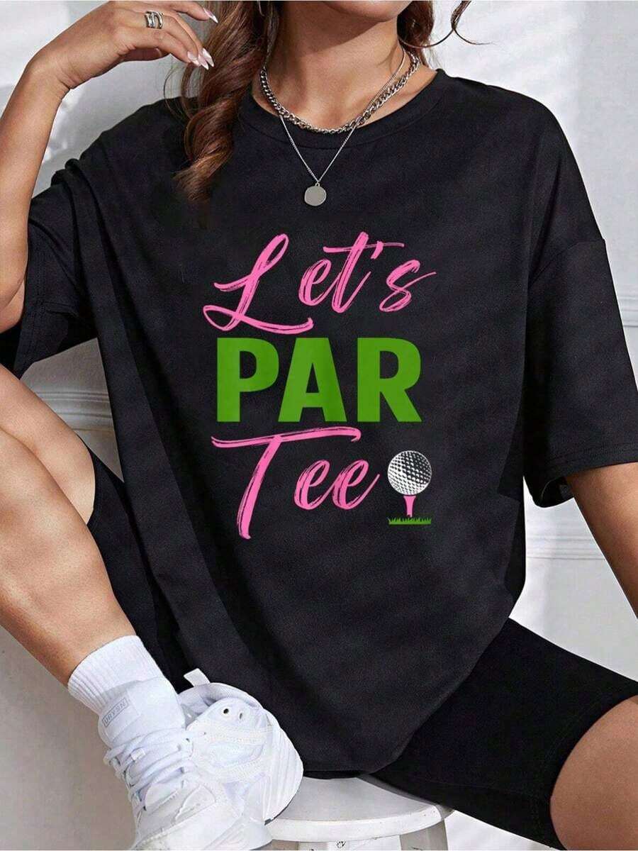 Womens Let's Par Tee Funny Golf Golfer Girl Women Golfing Party T-Shirt - Negro - Ver 1
