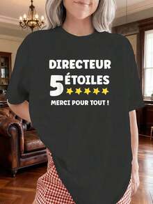 Camiseta Gráfica para Mujer "Director de 5 Estrellas: Gracias por Todo, Super Director" - Camiseta Casual de Corte Holgado con Logotipo Aplicado, Diseño de 5 Estrellas y Texto de Director, Lavable a Máquina, Top para Todas las Temporadas para Lograr Éxitos Profesionales (Camiseta para Mujer en Chino e Inglés) - Negro - Ver 6