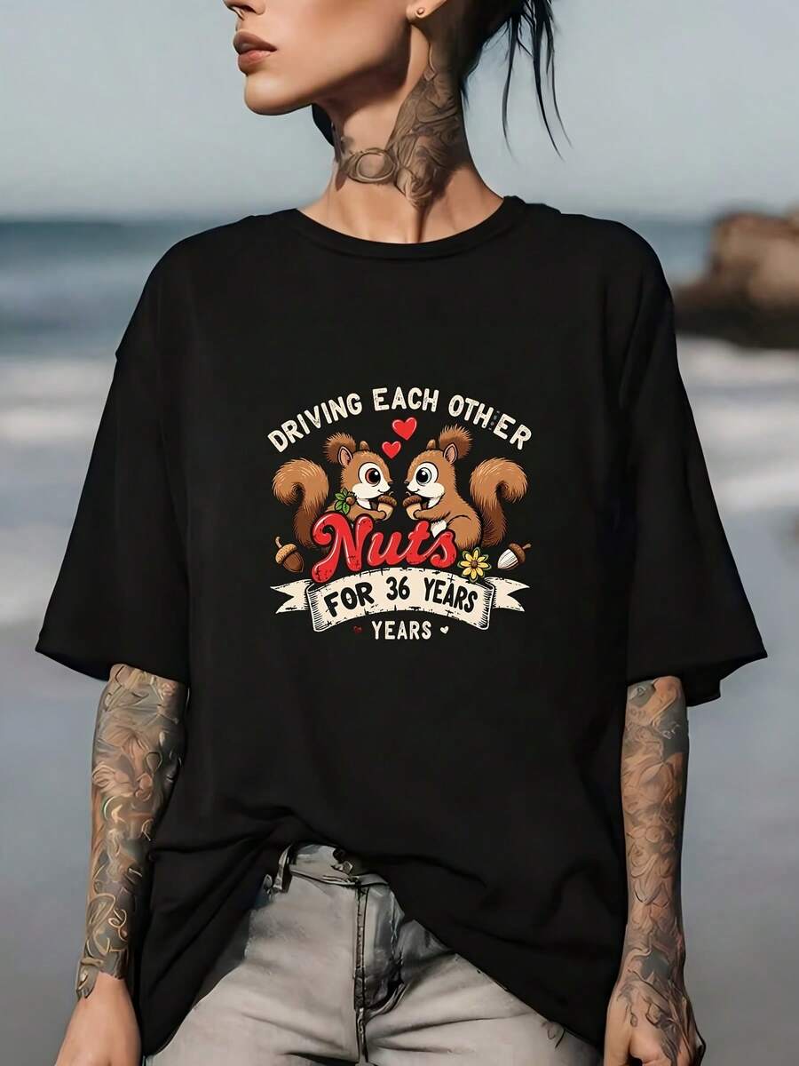 Celebra tu 36º aniversario con esta adorable camiseta de mujer "Love and Hate" de 180g – el regalo perfecto para parejas, personalizable para eventos familiares o de empresa. - Negro - Ver 1