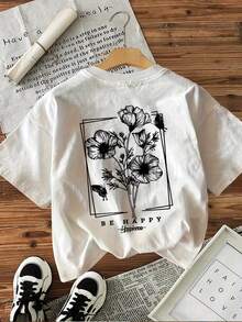 Limited Edition Graphic Print T-Shirt, Short Sleeves, Round Neck, Casual Top For Summer And Spring, Women's Clothing, Lightweight Cotton. - 白色 - 查看 4