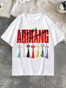 Unisex Btbtss ARIRANG Crew Neck Sports T-Shirt With Print For Men, Comfortable And Versatile, 100% Cotton, 220g - White - View 6