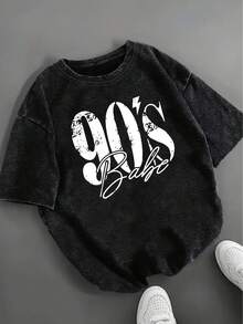 1 camiseta de mujer 100% vintage de los 90 - estampado nostálgico de los 90, con patrones de logotipos de los 90, camiseta casual de manga corta en negro suave, adecuada para fiestas temáticas de los 90 y uso diario con eslóganes de los 90, 180g 100% algodón. - Negro - Ver 1